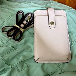 Michael Kors White Leather Phone Holster with Adjustable Strap